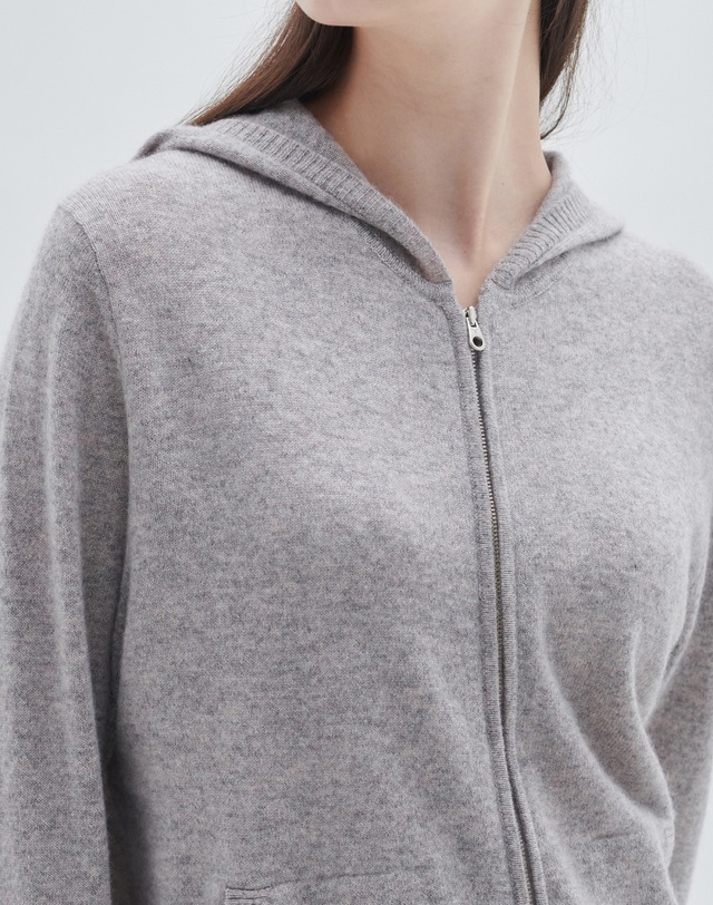 캐시미어하우스 [Murray Allan] 100%캐시미어 투웨이 집업 후드 가디건Zip-up towway hoody cardigan(Pink beige) 착용컷