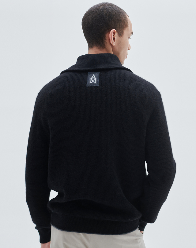 캐시미어하우스 [Murray Allan] 100%캐시미어 오픈집업카라풀오버 Zip up open pullover_Black(BK) 착용컷