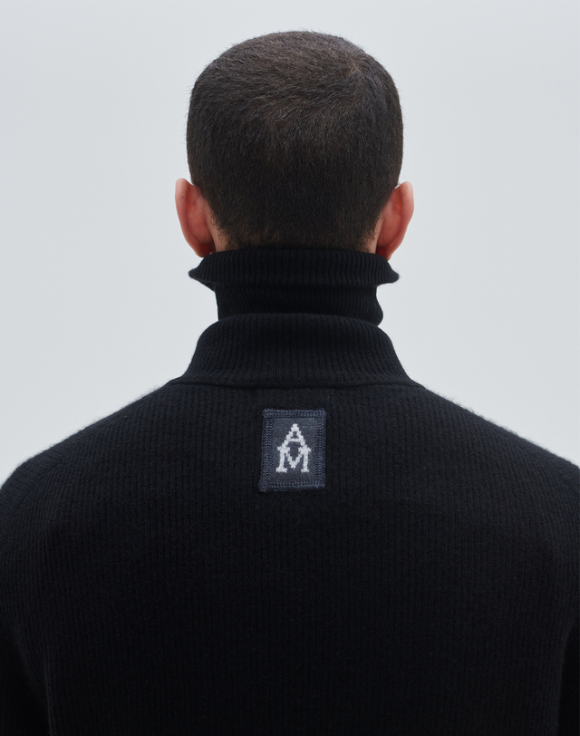 캐시미어하우스 [Murray Allan] 100%캐시미어 오픈집업카라풀오버 Zip up open pullover_Black(BK) 착용컷