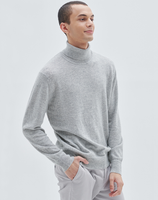 캐시미어하우스 [Murray Allan] 100%캐시미어 헤링본터틀넥풀오버Herringbone rollneck pullover_Light grey(LG) 착용컷
