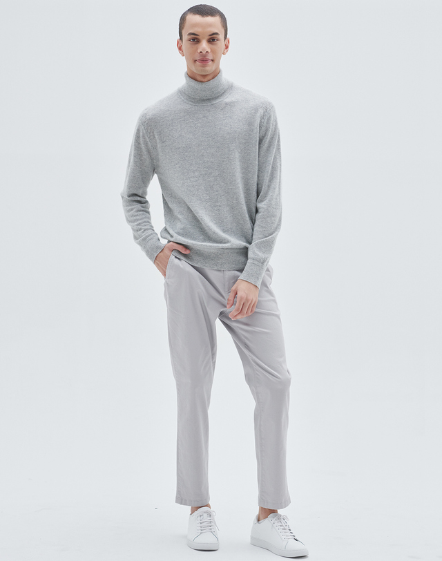 캐시미어하우스 [Murray Allan] 100%캐시미어 헤링본터틀넥풀오버Herringbone rollneck pullover_Light grey(LG) 착용컷