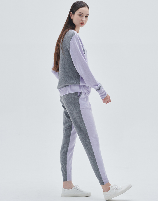 캐시미어하우스 [CashmereClass] 100%캐시미어 컬러배색팬츠Color Revese Pants(Lavender) 착용컷