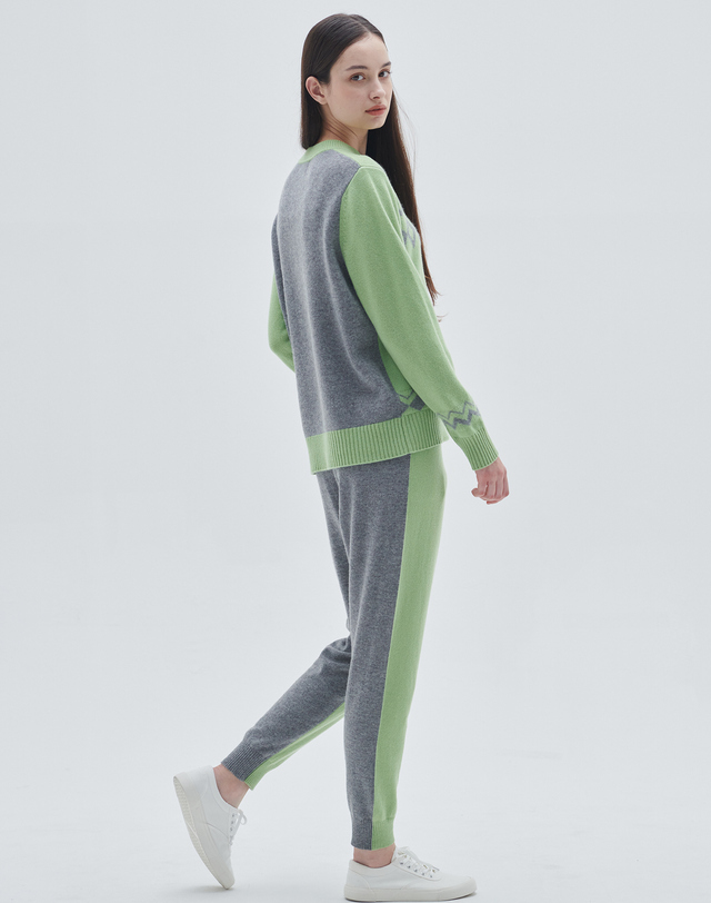 캐시미어하우스 [CashmereClass] 100%캐시미어 컬러배색팬츠Color Revese Pants (Avocado) 착용컷