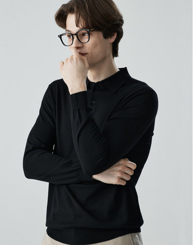 [Murray Allan]베이직 셔츠카라 롱 슬리브 풀오버 Basic shirts collar pullover_Black(BK)