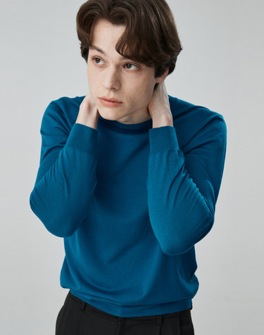 [Murray Allan]A로고 라운드 롱 슬리브 풀오버 A LOGO Round pullover Red bee_ Turquoise Blue(QB)
