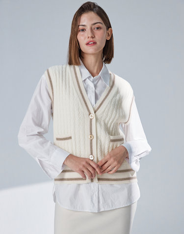 [Cashmere Class] 100%캐시미어 루프 케이블 텍스쳐 캐시미어 베스트 Rope Cable Vest_CREAM(CE)