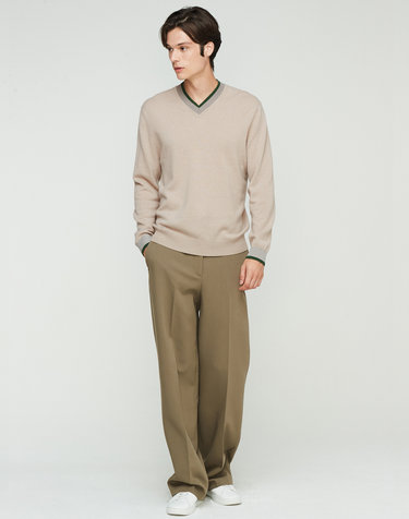 [Murray Allan] 100%캐시미어 브이넥 컬러 블록 캐시미어 풀오버 V-neck Color  Block Pullover_Skin Beige(SB)