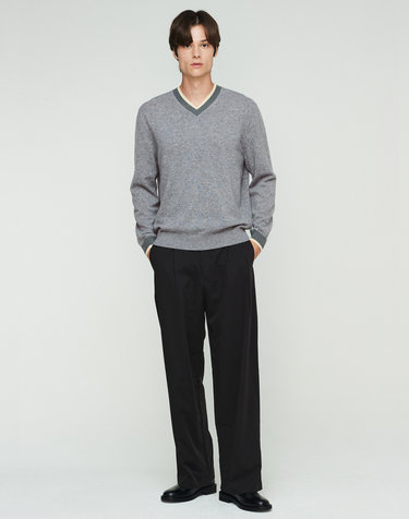 [Murray Allan] 100%캐시미어 브이넥 컬러 블록 캐시미어 풀오버 V-neck Color  Block Pullover_Melange Grey(MG)