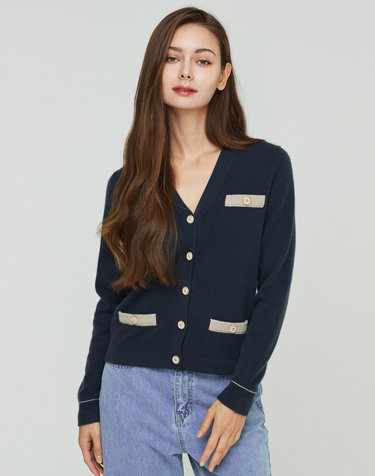 [Murray Allan] 100%캐시미어 우먼 브이넥 캐시미어 가디건 Fake Pocket V-neck Cardigan_Cement(CT)