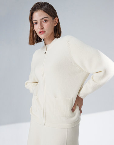 [Cashmere Class] 100%캐시미어 쁘띠 범버 카라 자켓 petit bomber jacket_Cream(CE)