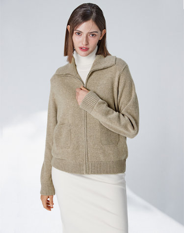[Cashmere Class] 100%캐시미어 카라 집업 캐시미어 자켓_Cappuccino