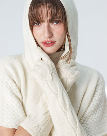 [Cashmere Class] 100%캐시미어 자카드 후드 판초 Jacquard Hoody Pancho_Cream(CE)