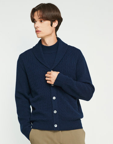 [Murray Allan] 100%캐시미어 케이블 텍스쳐 숄 가디건_Navy