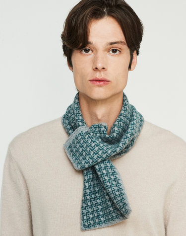 [Murray allan] 100%캐시미어 니트 쟈카드 양면 트위드 패턴  쁘띠 스카프 Tweed Petit scarf_Grey