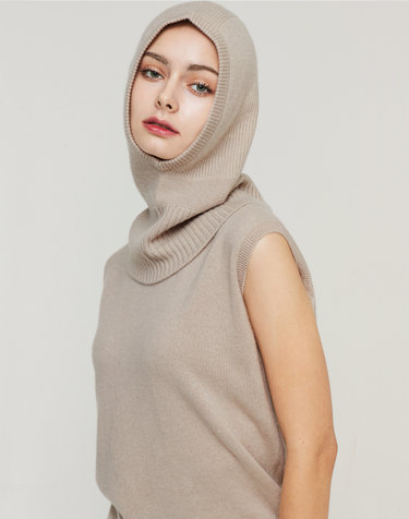 [Murray allan] 100%캐시미어 백슬릿 바라클라바 후드 워머 Slit Hoody Warmer_Skin Beige