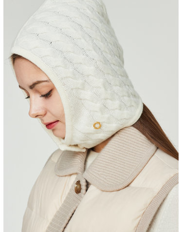 [Murray allan] 100%캐시미어 케이블 바라클라바 숏 후디 워머 Cable Short Hoody Warmer_Ivory(IV)