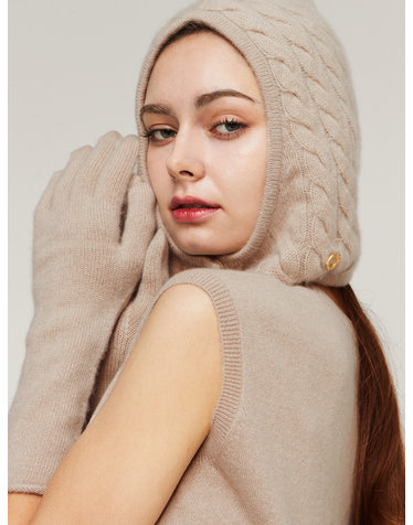 [Murray allan] 100%캐시미어 케이블 바라클라바 숏 후디 워머 Cable Short Hoody Warmer_Skin beige(SB)