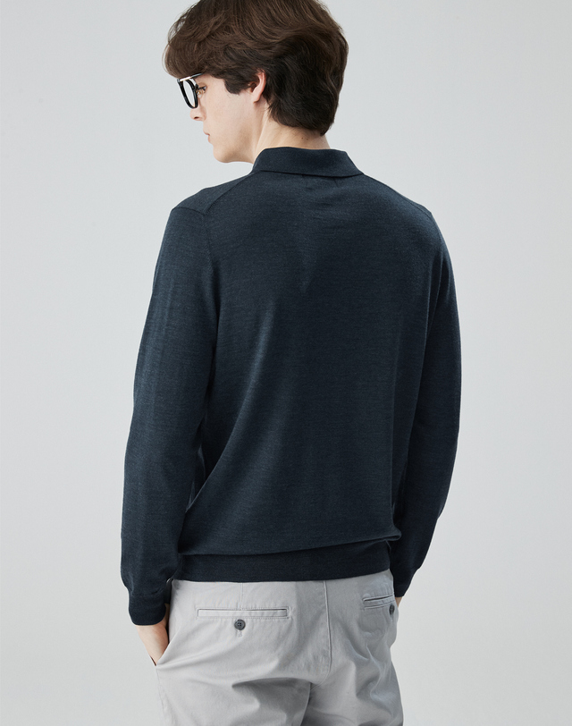 캐시미어하우스 [Murray Allan]베이직 셔츠카라 롱 슬리브 풀오버 Basic shirts collar pullover_Dark Green(KG) 착용컷