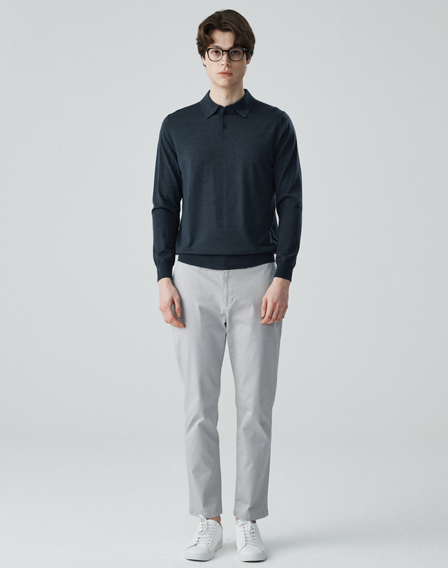 캐시미어하우스 [Murray Allan]베이직 셔츠카라 롱 슬리브 풀오버 Basic shirts collar pullover_Dark Green(KG) 착용컷