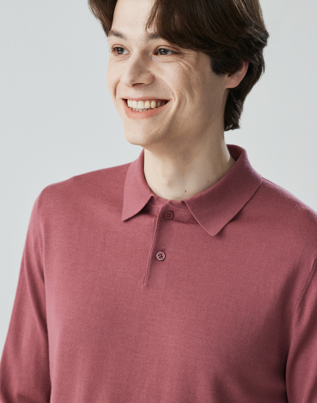 캐시미어하우스 [Murray Allan]베이직 셔츠카라 롱 슬리브 풀오버 Basic shirts collar pullover_Red bee(RE) 착용컷