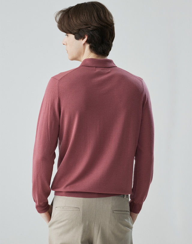 캐시미어하우스 [Murray Allan]베이직 셔츠카라 롱 슬리브 풀오버 Basic shirts collar pullover_Red bee(RE) 착용컷