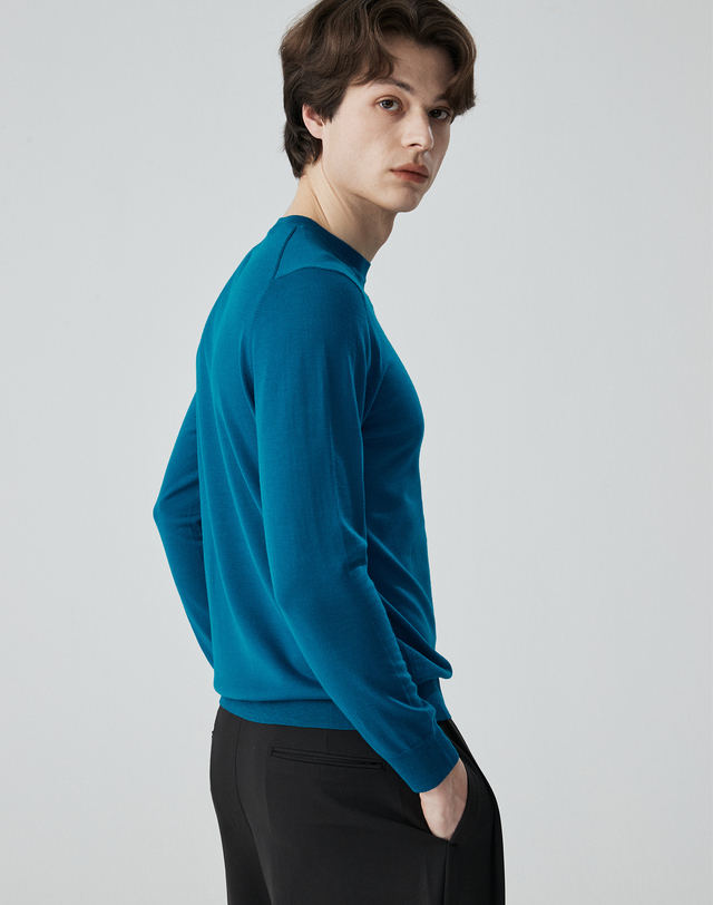 캐시미어하우스 [Murray Allan]A로고 라운드 롱 슬리브 풀오버 A LOGO Round pullover Red bee_ Turquoise Blue(QB) 착용컷