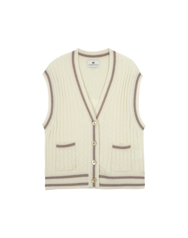 캐시미어하우스 [Cashmere Class] 100%캐시미어 루프 케이블 텍스쳐 캐시미어 베스트 Rope Cable Vest_CREAM(CE) 착용컷
