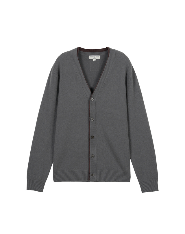 캐시미어하우스 [Murray Allan] 100%캐시미어 더블 레이어 캐시미어 가디건 Double layer Rib Cardigan_Stone(ST) 착용컷