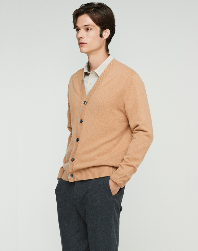 캐시미어하우스 [Murray Allan] 100%캐시미어 더블 레이어 캐시미어 가디건 Double layer Rib Cardigan_Camel(CA) 착용컷