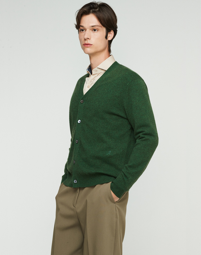 캐시미어하우스 [Murray Allan] 100%캐시미어 스마트 핏 캐시미어 가디건Smart fit Cardigan_Grass Green(GS) 착용컷