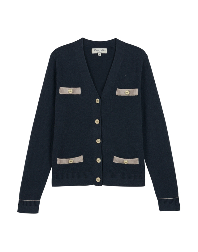 캐시미어하우스 [Murray Allan] 100%캐시미어 우먼 브이넥 캐시미어 가디건 Fake Pocket V-neck Cardigan_Cement(CT) 착용컷