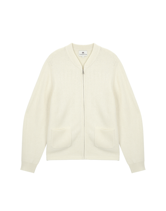 캐시미어하우스 [Cashmere Class] 100%캐시미어 쁘띠 범버 카라 자켓 petit bomber jacket_Cream(CE) 착용컷
