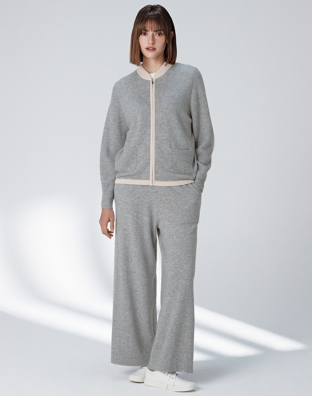 캐시미어하우스 [Cashmere Class] 100%캐시미어 쁘띠 범버 카라 자켓 petit bomber jacket_Cloud(CD) 착용컷