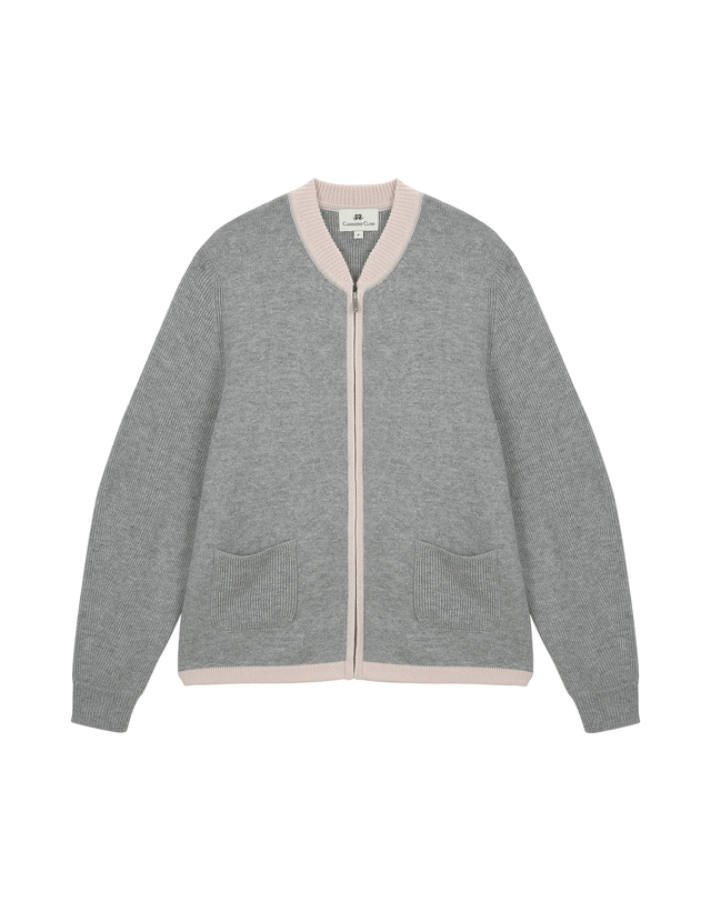 캐시미어하우스 [Cashmere Class] 100%캐시미어 쁘띠 범버 카라 자켓 petit bomber jacket_Cloud(CD) 착용컷