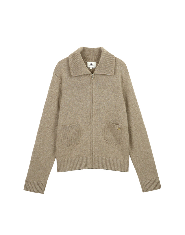 캐시미어하우스 [Cashmere Class] 100%캐시미어 카라 집업 캐시미어 자켓_Cappuccino 착용컷