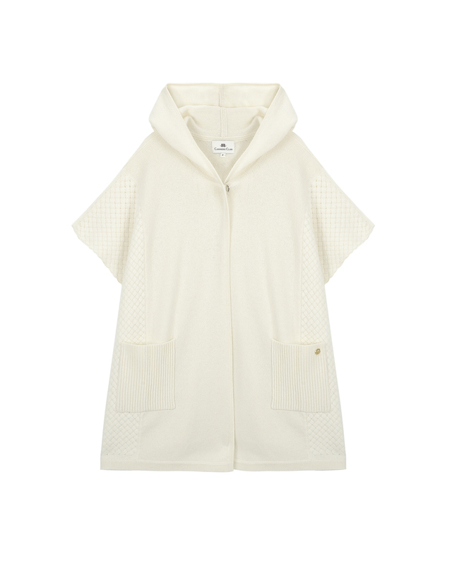 캐시미어하우스 [Cashmere Class] 100%캐시미어 자카드 후드 판초 Jacquard Hoody Pancho_Cream(CE) 착용컷