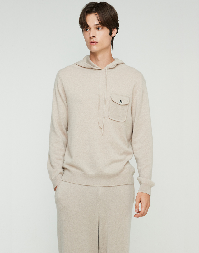 캐시미어하우스 [Murray Allan] 100%캐시미어 포켓 후드 풀오버 Pocket Hoody Pullover_Skine beige(SB) 착용컷