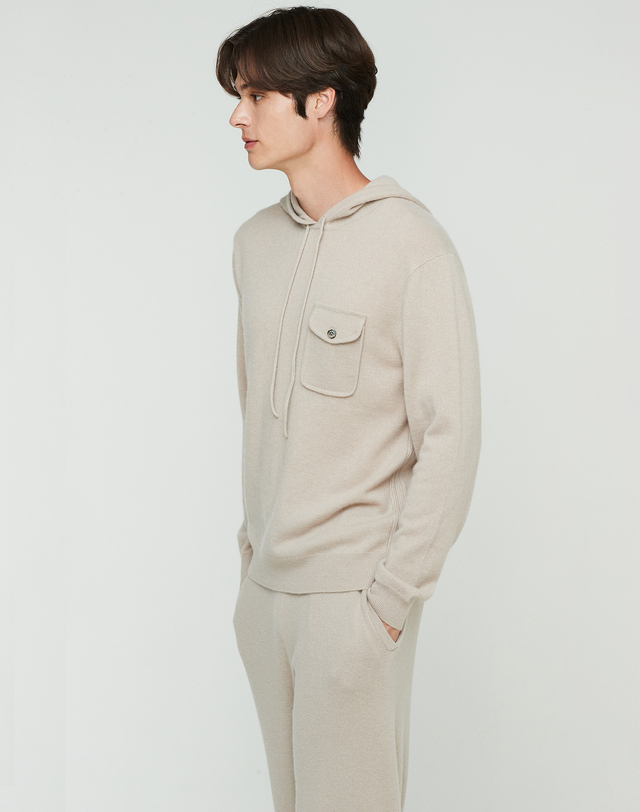 캐시미어하우스 [Murray Allan] 100%캐시미어 포켓 후드 풀오버 Pocket Hoody Pullover_Skine beige(SB) 착용컷