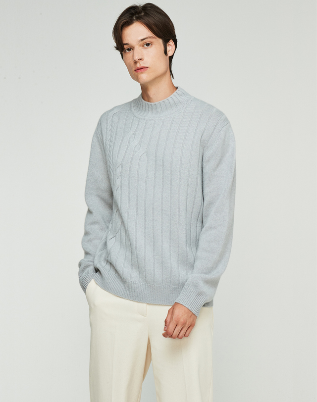 캐시미어하우스 [Murray Allan] 100%캐시미어 케이블 믹스 풀오버 Mix Cable Pullover_Light grey(LG) 착용컷