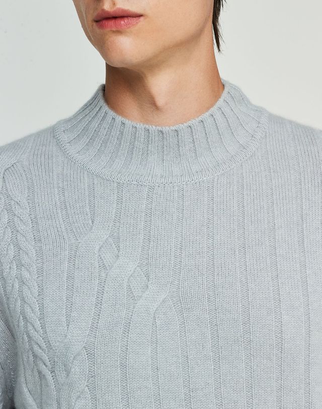 캐시미어하우스 [Murray Allan] 100%캐시미어 케이블 믹스 풀오버 Mix Cable Pullover_Light grey(LG) 착용컷