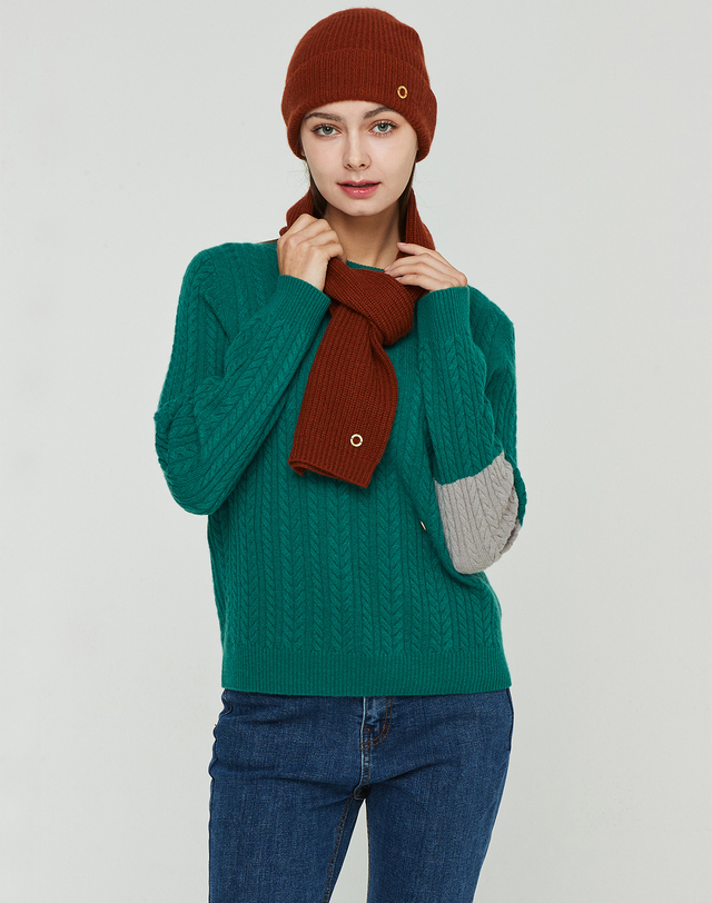 캐시미어하우스 [Murray allan] 100%캐시미어 니트하찌조직 쁘띠 스카프 7GGFullcardigan Petit scarf_Camel 착용컷