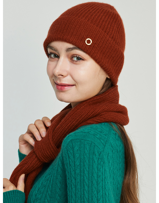 캐시미어하우스 [Murray allan] 100%캐시미어 니트하찌조직 쁘띠 스카프 7GGFullcardigan Petit scarf_Camel 착용컷