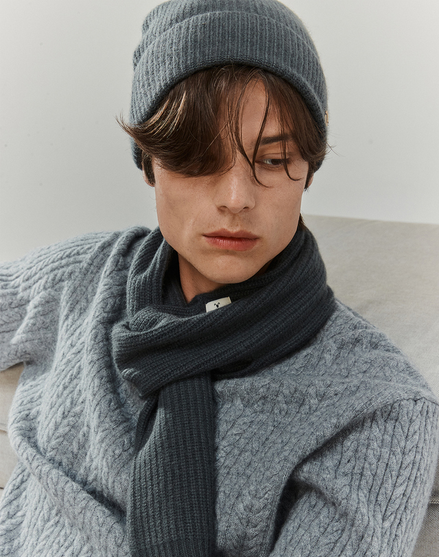 캐시미어하우스 [Murray allan] 100%캐시미어 니트 하찌 조직으로 도톰한 비니7GGFullcardigan Beanie_Stone 착용컷
