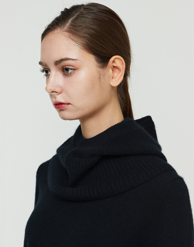 캐시미어하우스 [Murray allan] 100%캐시미어 백슬릿 바라클라바 후드 워머 Slit Hoody Warmer_Black 착용컷