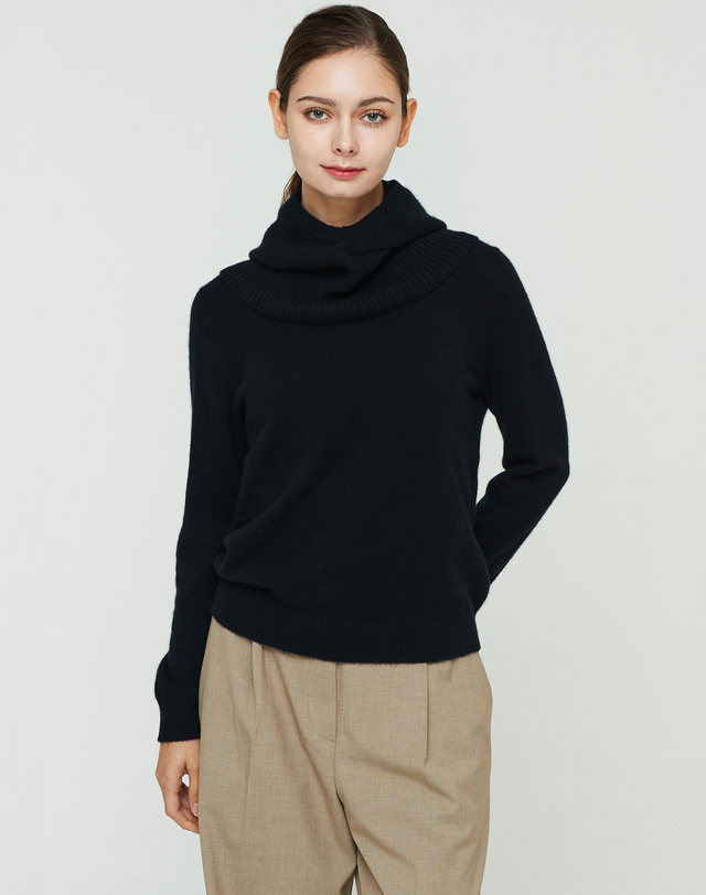 캐시미어하우스 [Murray allan] 100%캐시미어 백슬릿 바라클라바 후드 워머 Slit Hoody Warmer_Black 착용컷