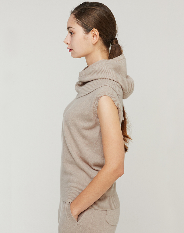 캐시미어하우스 [Murray allan] 100%캐시미어 백슬릿 바라클라바 후드 워머 Slit Hoody Warmer_Skin Beige 착용컷