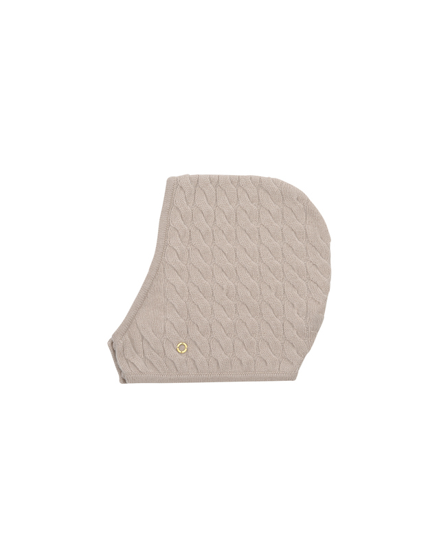 캐시미어하우스 [Murray allan] 100%캐시미어 케이블 바라클라바 숏 후디 워머 Cable Short Hoody Warmer_Skin beige(SB) 착용컷