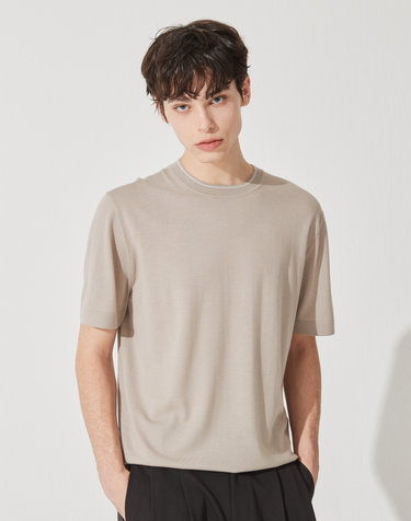 [Murray Allan]Line Round Collar Half Sleeve Pullover_Mud M42MPU001MD