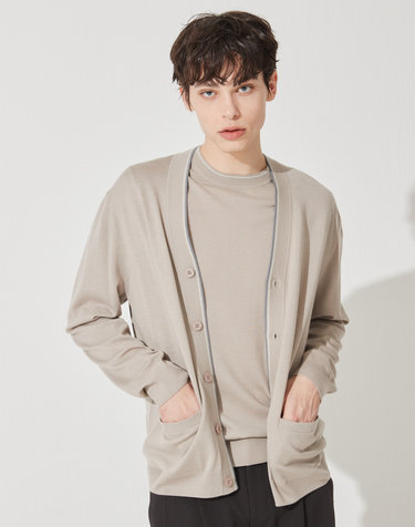 [Murray Allan] Line Color V-Neck Cardigan_Mud(MD) M42MCD002MD