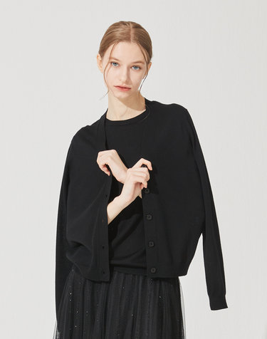 [Murray Allan] Long V-neck cardigan_Black(BK) M42WCD010BK
